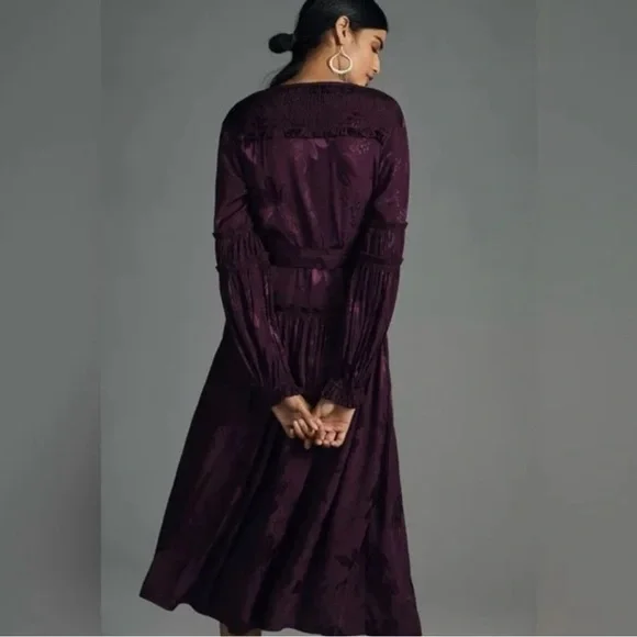 NWT Anthropologie Wrap Dress Eggplant Purple Color Women’s Sizes Med And Small - Picture 9 of 11